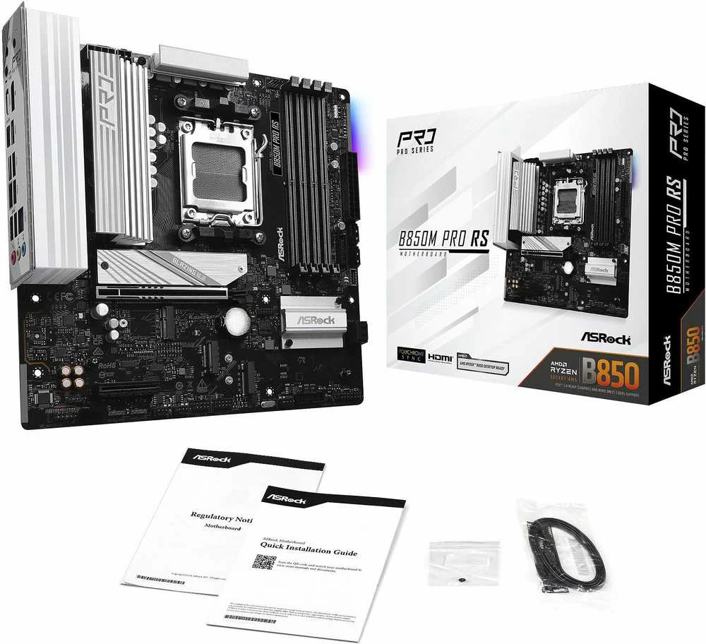 ASRock B850M PRO RS | Procesorių šeima AMD | Procesoriaus lizdas AM5 | DDR5 | Palaikomos standžiojo disko sąsajos SATA, M.2 | SATA jungčių skaičius 4