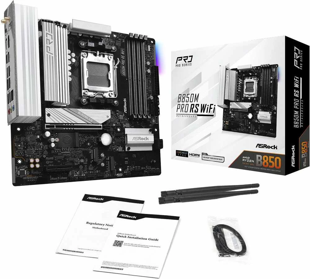 Pagrindinė plokštė ASRock B850M Pro RS WiFi AMD B850 Lizdas AM5 micro ATX