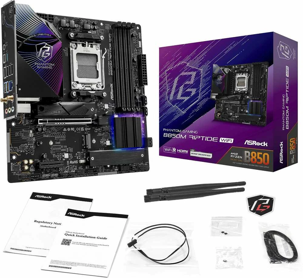 ASRock Phantom Gaming B850M Riptide WiFi AMD B850 Socket AM5 micro ATX