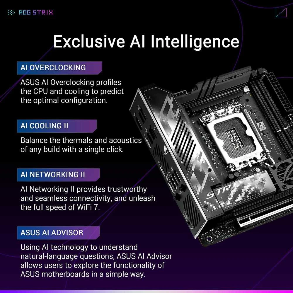 ASUS ROG Strix Z890-I žaidimų WiFi pagrindinė plokštė, LGA 1851 lizdas, Intel Z890, Mini-ITX, DDR5