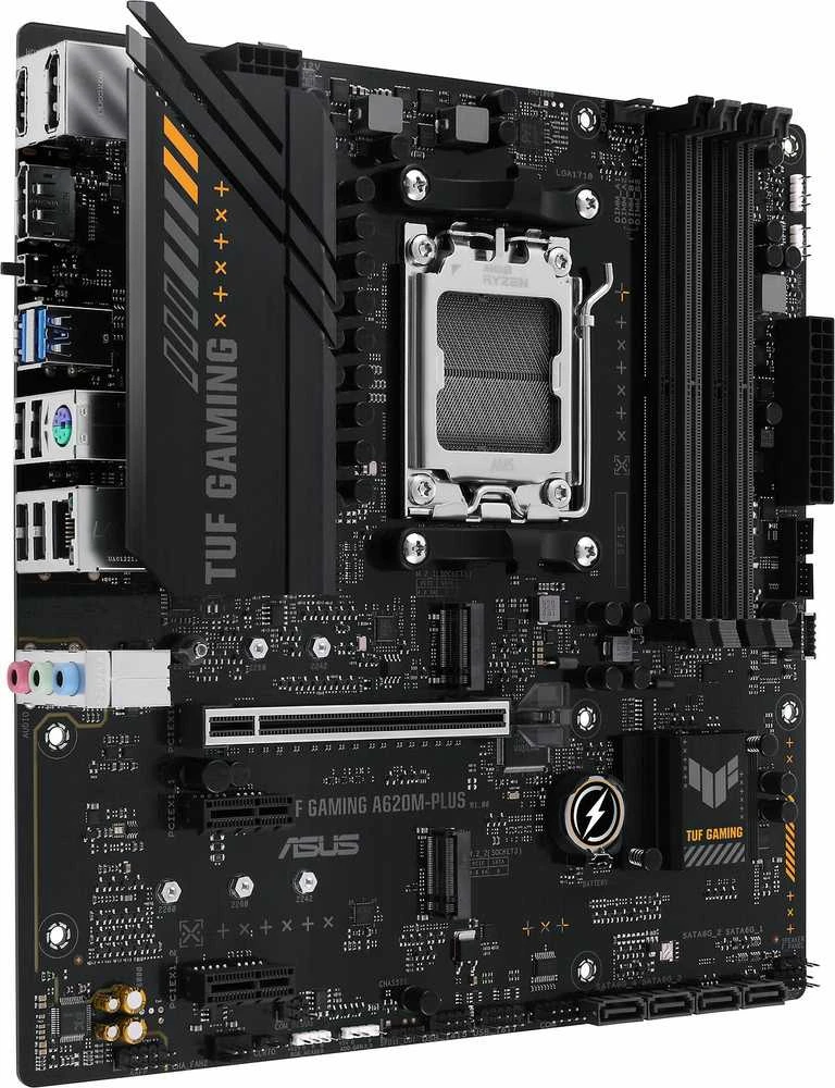 Pagrindinė plokštė Asus | TUF GAMING A620M-PLUS | Procesorių šeima AMD | Procesoriaus lizdas AM5 | DDR5 DIMM | Atminties lizdai 4 | Palaikomos standžiojo disko sąsajos SATA, M.2 | SATA jungčių skaičius 4 | Lustų rinkinys AMD A620 | Mikro-ATX