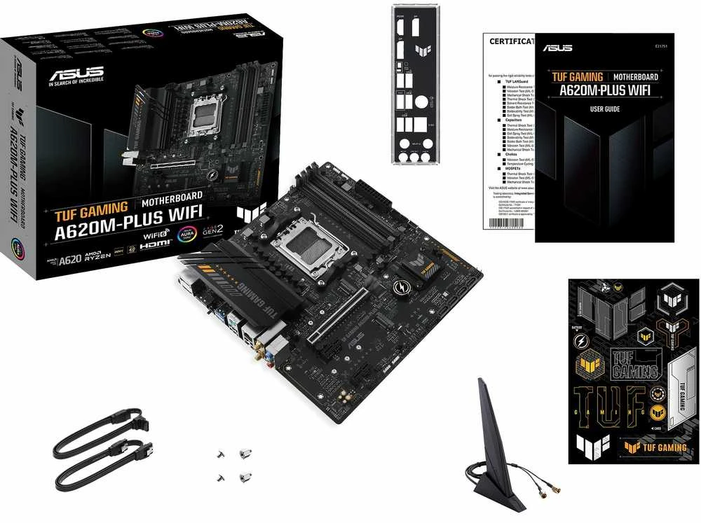 Pagrindinė plokštė Asus | TUF GAMING A620M-PLUS WIFI | Procesorių šeima AMD | Procesoriaus lizdas AM5 | DDR5 DIMM | Atminties lizdai 4 | Palaikomos standžiojo disko sąsajos SATA, M.2 | SATA jungčių skaičius 4 | Lustų rinkinys AMD A620 | Mikro-ATX
