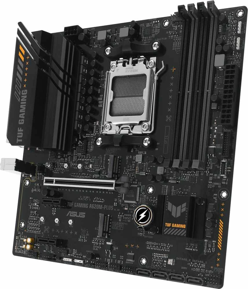 Pagrindinė plokštė Asus | TUF GAMING A620M-PLUS | Procesorių šeima AMD | Procesoriaus lizdas AM5 | DDR5 DIMM | Atminties lizdai 4 | Palaikomos standžiojo disko sąsajos SATA, M.2 | SATA jungčių skaičius 4 | Lustų rinkinys AMD A620 | Mikro-ATX