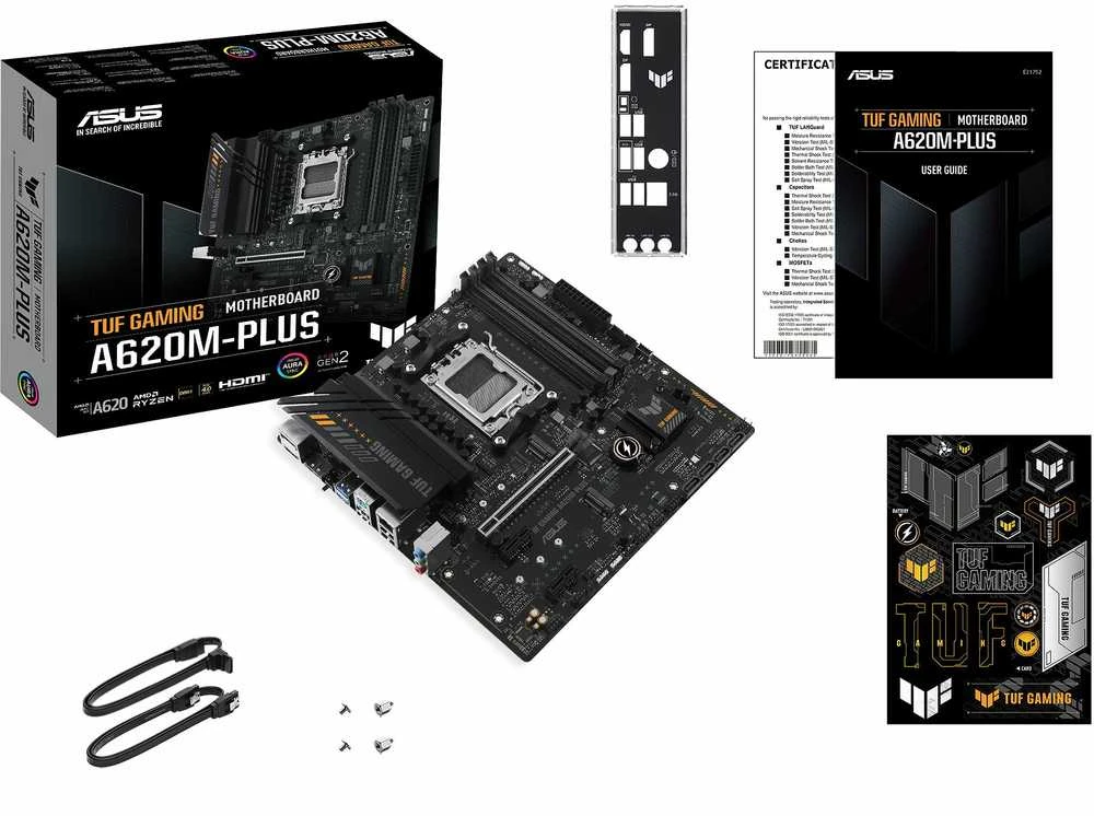Pagrindinė plokštė Asus | TUF GAMING A620M-PLUS | Procesorių šeima AMD | Procesoriaus lizdas AM5 | DDR5 DIMM | Atminties lizdai 4 | Palaikomos standžiojo disko sąsajos SATA, M.2 | SATA jungčių skaičius 4 | Lustų rinkinys AMD A620 | Mikro-ATX