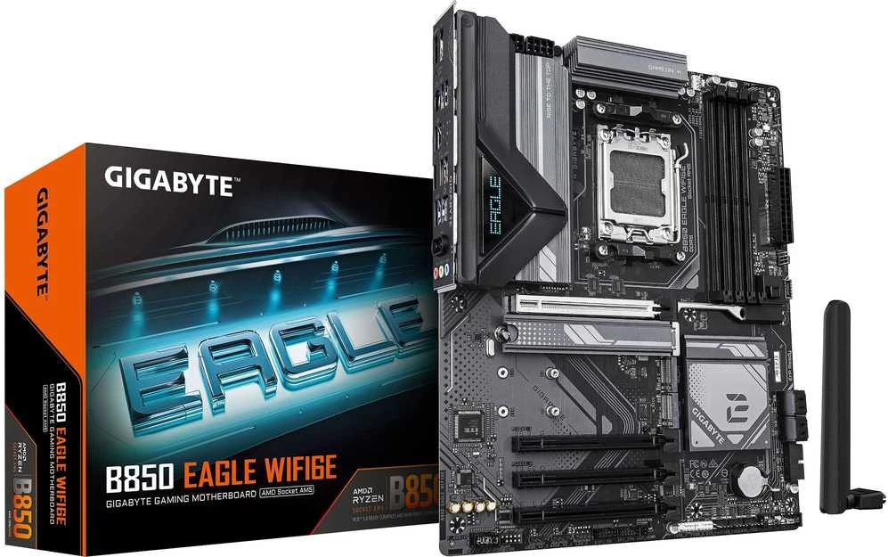 Pagrindinė plokštė Gigabyte B850 EAGLE WIFI6E | Procesorių šeima AMD | Procesoriaus lizdas AM5 | DDR5 | Palaikomos standžiojo disko sąsajos SATA, M.2 | SATA jungčių skaičius 4