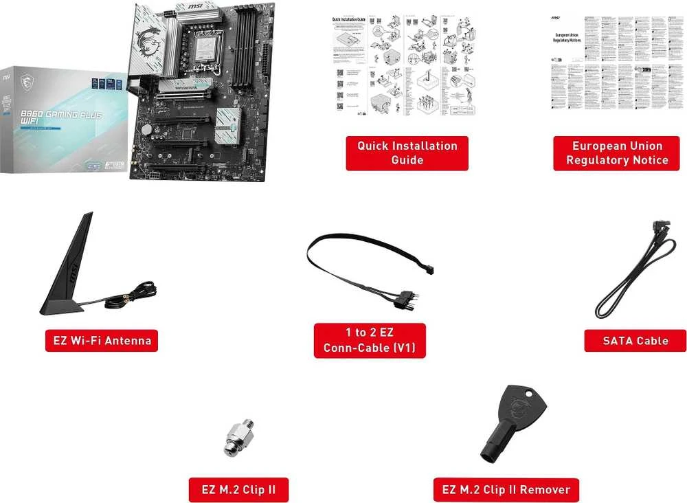 Pagrindinė plokštė MSI B860 GAMING PLUS WIFI | Procesorių šeima Intel | Procesoriaus lizdas LGA1851 | DDR5 | Palaikomos standžiojo disko sąsajos SATA, M.2 | SATA jungčių skaičius 4