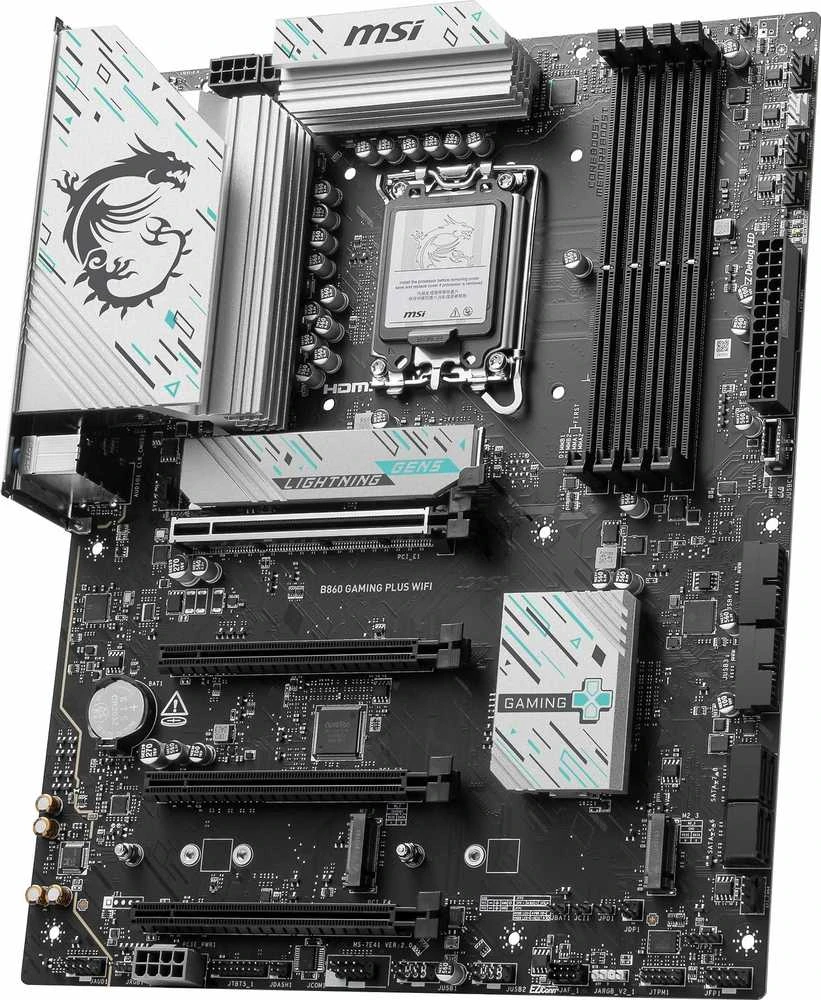 Pagrindinė plokštė MSI B860 GAMING PLUS WIFI | Procesorių šeima Intel | Procesoriaus lizdas LGA1851 | DDR5 | Palaikomos standžiojo disko sąsajos SATA, M.2 | SATA jungčių skaičius 4