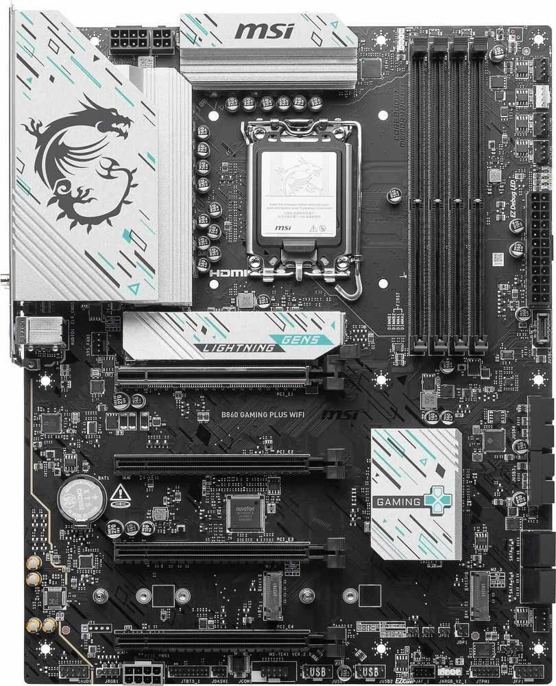 Pagrindinė plokštė MSI B860 GAMING PLUS WIFI | Procesorių šeima Intel | Procesoriaus lizdas LGA1851 | DDR5 | Palaikomos standžiojo disko sąsajos SATA, M.2 | SATA jungčių skaičius 4