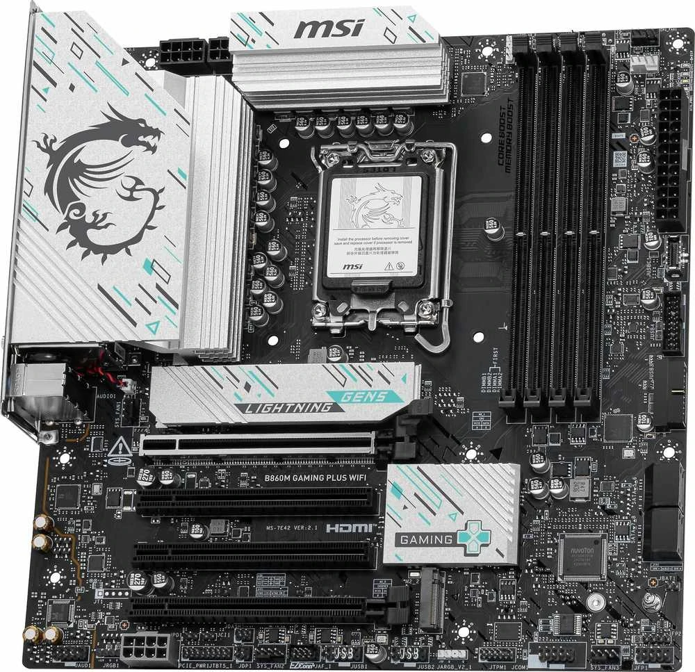 MSI B860M GAMING PLUS WIFI | Procesorių šeima Intel | Procesoriaus lizdas LGA1851 | DDR5 | Palaikomos standžiojo disko sąsajos SATA, M.2 | SATA jungčių skaičius 4