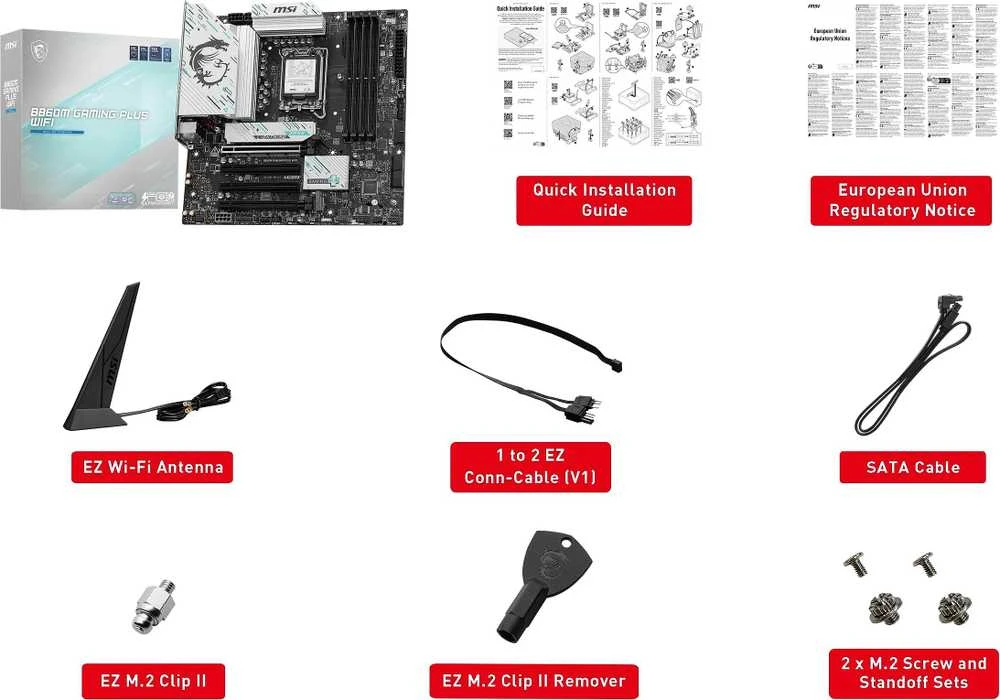 MSI B860M GAMING PLUS WIFI | Procesorių šeima Intel | Procesoriaus lizdas LGA1851 | DDR5 | Palaikomos standžiojo disko sąsajos SATA, M.2 | SATA jungčių skaičius 4