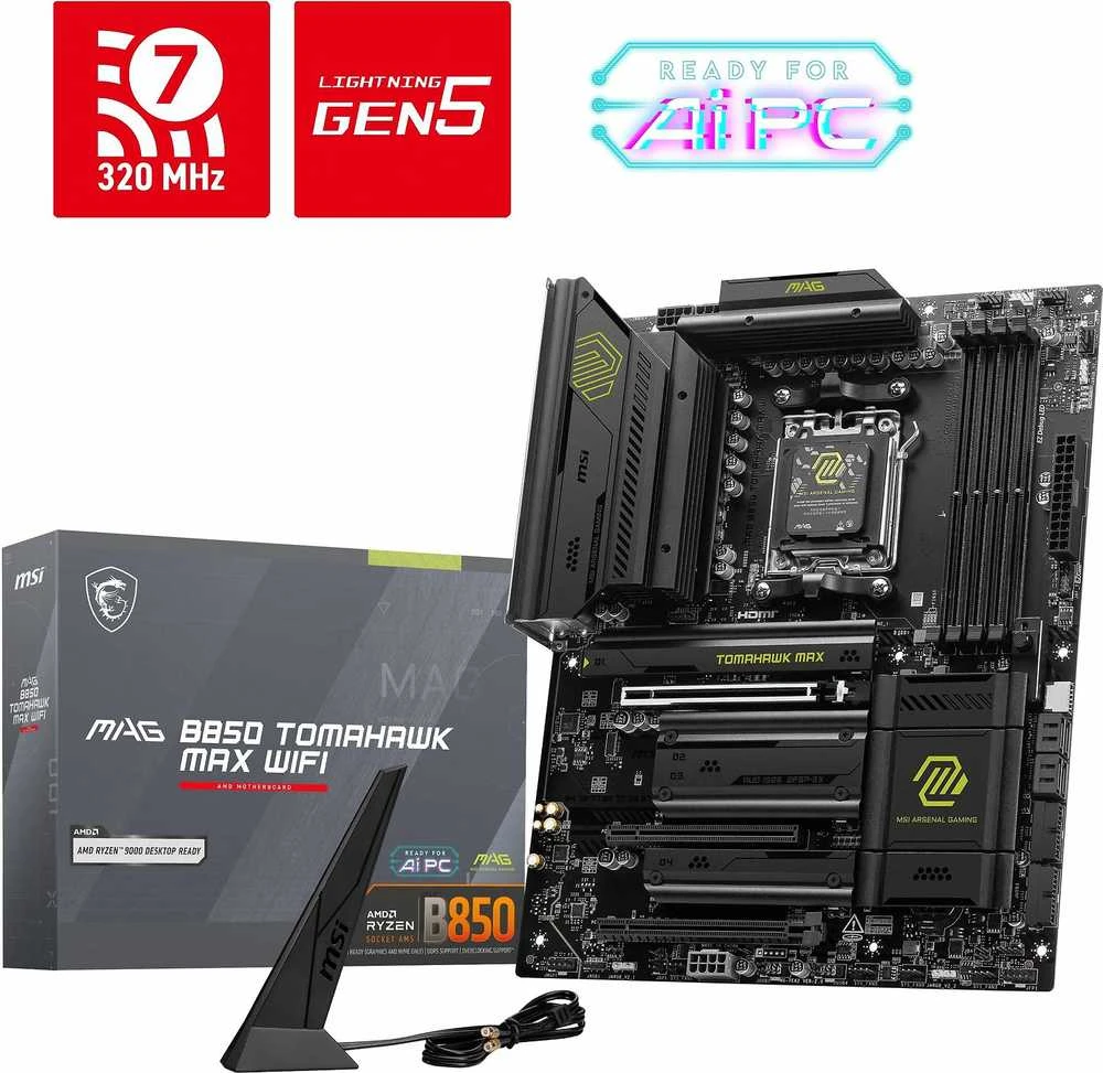 Pagrindinė plokštė MSI MAG B850 TOMAHAWK MAX WIFI | AMD B850 | SAM5 | ATX | Atmintis DDR5 | Atminties lizdai 4 | 3x PCI Express 16x | 4x M.2 | 1x HDMI