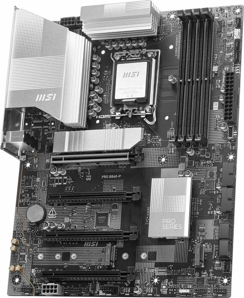Pagrindinė plokštė MSI PRO B860-P | Procesorių šeima Intel | Procesoriaus lizdas LGA1851 | DDR5 | Palaikomos standžiojo disko sąsajos SATA, M.2 | SATA jungčių skaičius 4