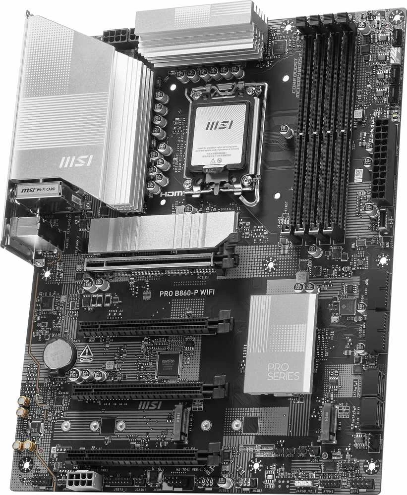 Pagrindinė plokštė MSI PRO B860-P WIFI | Procesorių šeima Intel | Procesoriaus lizdas LGA1851 | DDR5 | Palaikomos standžiojo disko sąsajos SATA, M.2 | SATA jungčių skaičius 4
