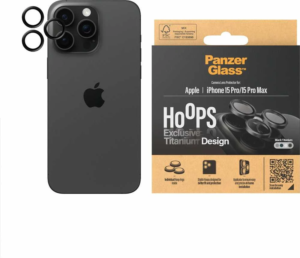 „Panzer Glass PanzerGlass PanzerGlass 1203“, Apple, iPhone 15 Pro, iPhone 15 Pro Max, Atsparus smūgiams, Atsparus įbrėžimams, Atsparus smūgiams, Juodas, 1 vnt.