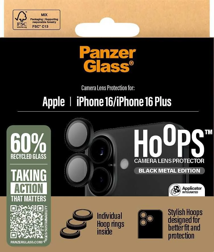 Panzer Glass PanzerGlass Hoops Juodas Objektyvo apsauga Apple iPhone 16 6.1" / 16 plius 6,7" 1283 m