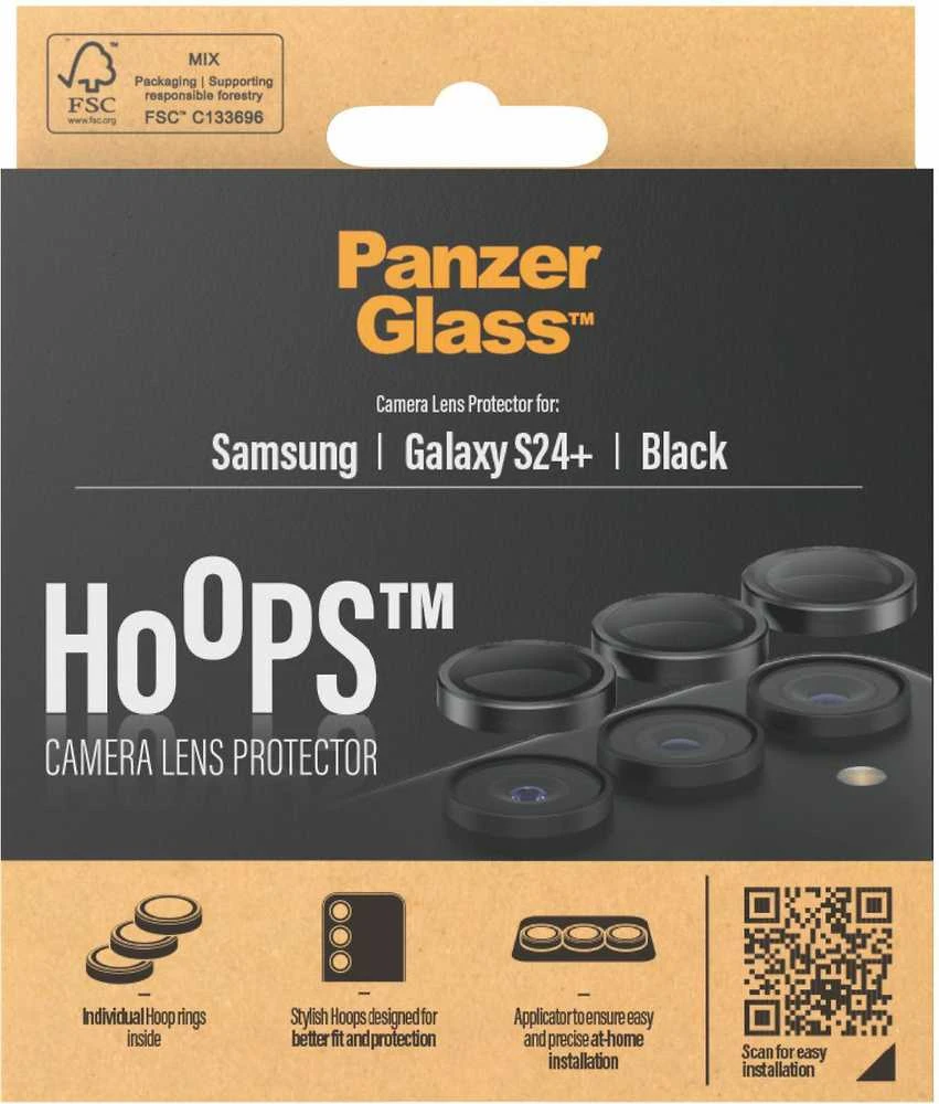 Panzer Glass Apsauginis stiklas 5D Samsung Galaxy S24 Plus PanzerGlass Hoops kameros apsauga Hoop Optic Rings (1208) juodos saplvos