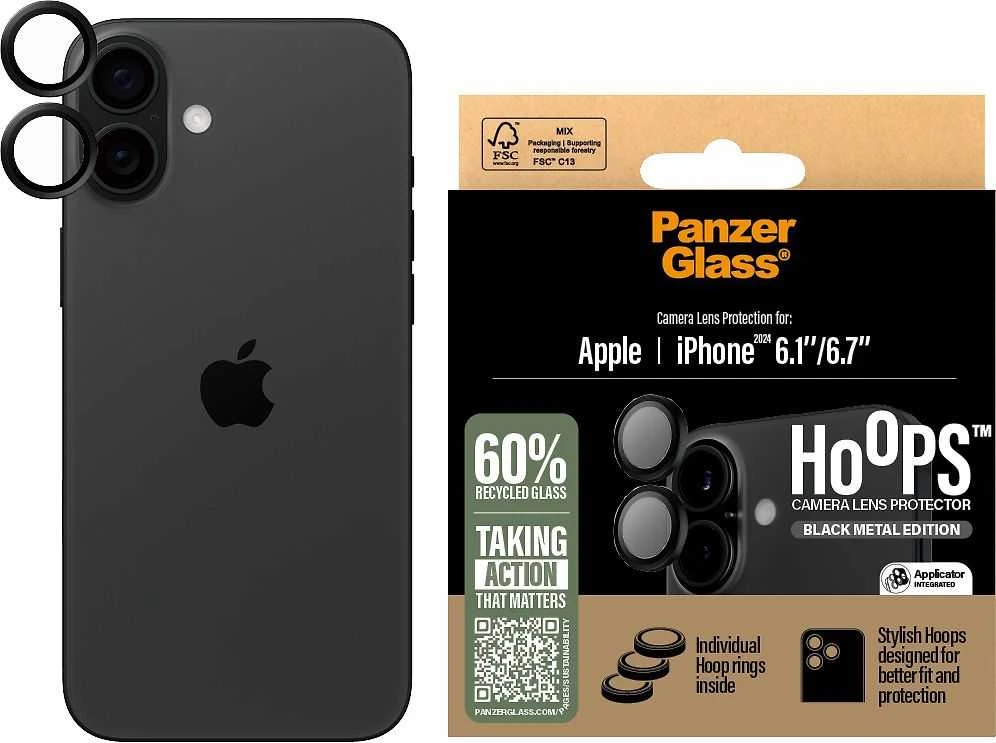 Panzer Glass PanzerGlass Hoops Juodas Objektyvo apsauga Apple iPhone 16 6.1" / 16 plius 6,7" 1283 m