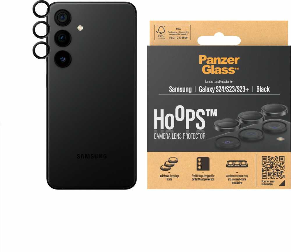 Panzer Glass Apsauginis stiklas 5D Samsung Galaxy S24 / S23 / S23+ PanzerGlass Hoops Camera Lens Protector Hoop Optic Rings 1207 juodos saplvos