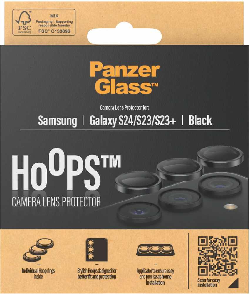 Panzer Glass Apsauginis stiklas 5D Samsung Galaxy S24 / S23 / S23+ PanzerGlass Hoops Camera Lens Protector Hoop Optic Rings 1207 juodos saplvos