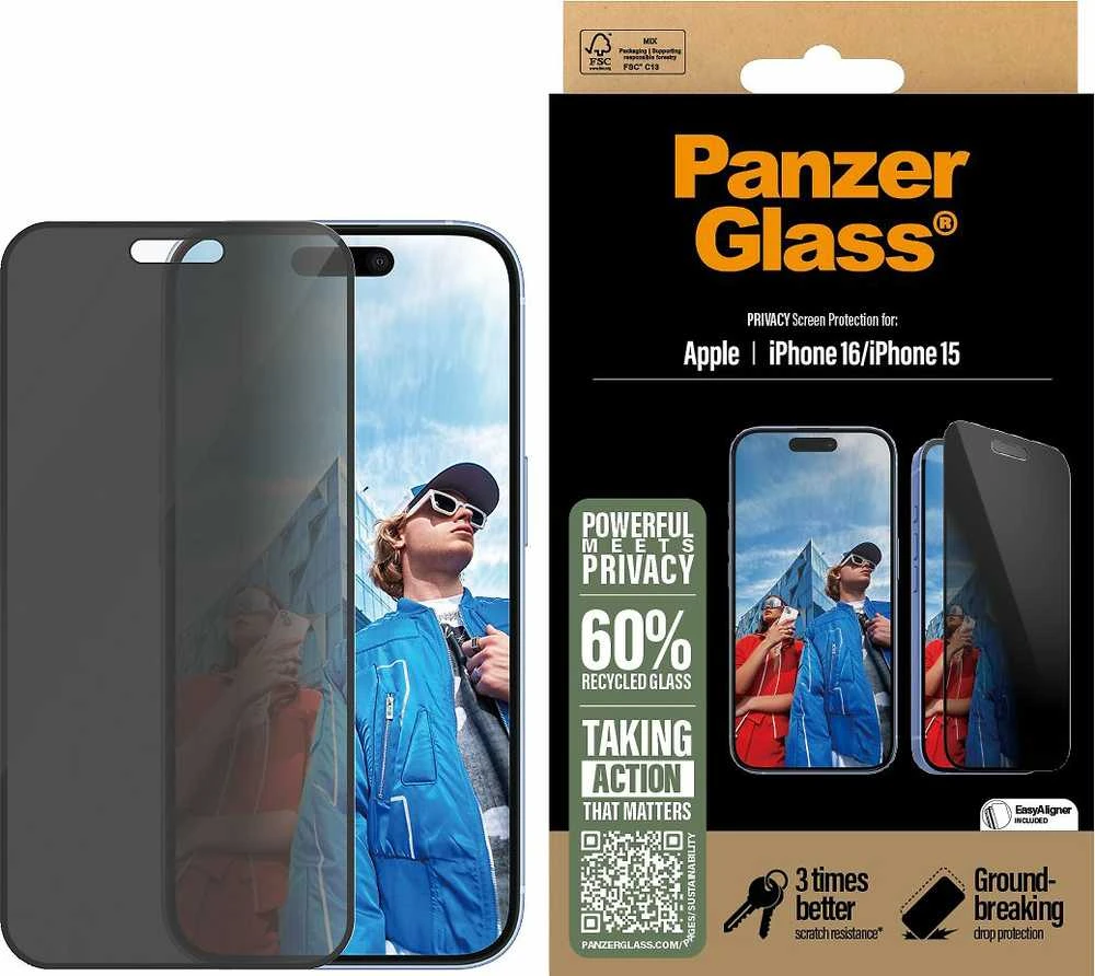 Panzer Glass PanzerGlass Ekrano apsauga | Apple | iPhone 16 / iPhone 15 | Stiklas | Juodas | Itin platus pritaikymas
