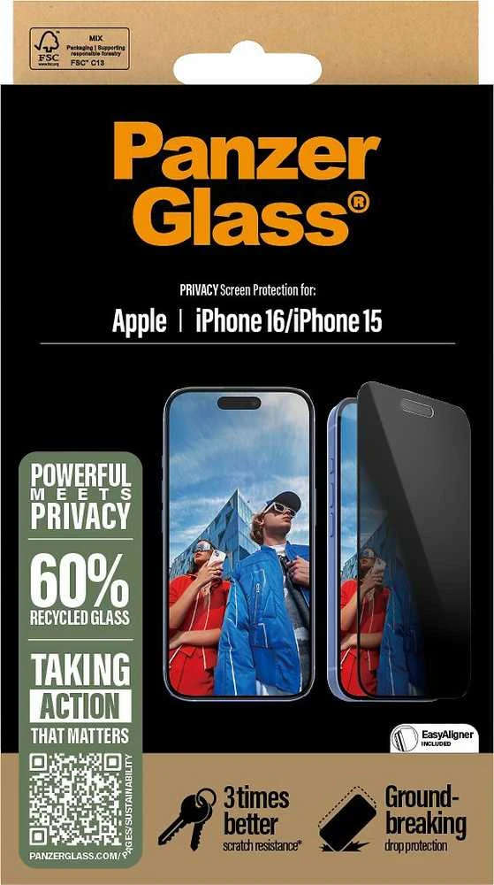 Panzer Glass PanzerGlass Ekrano apsauga | Apple | iPhone 16 / iPhone 15 | Stiklas | Juodas | Itin platus pritaikymas