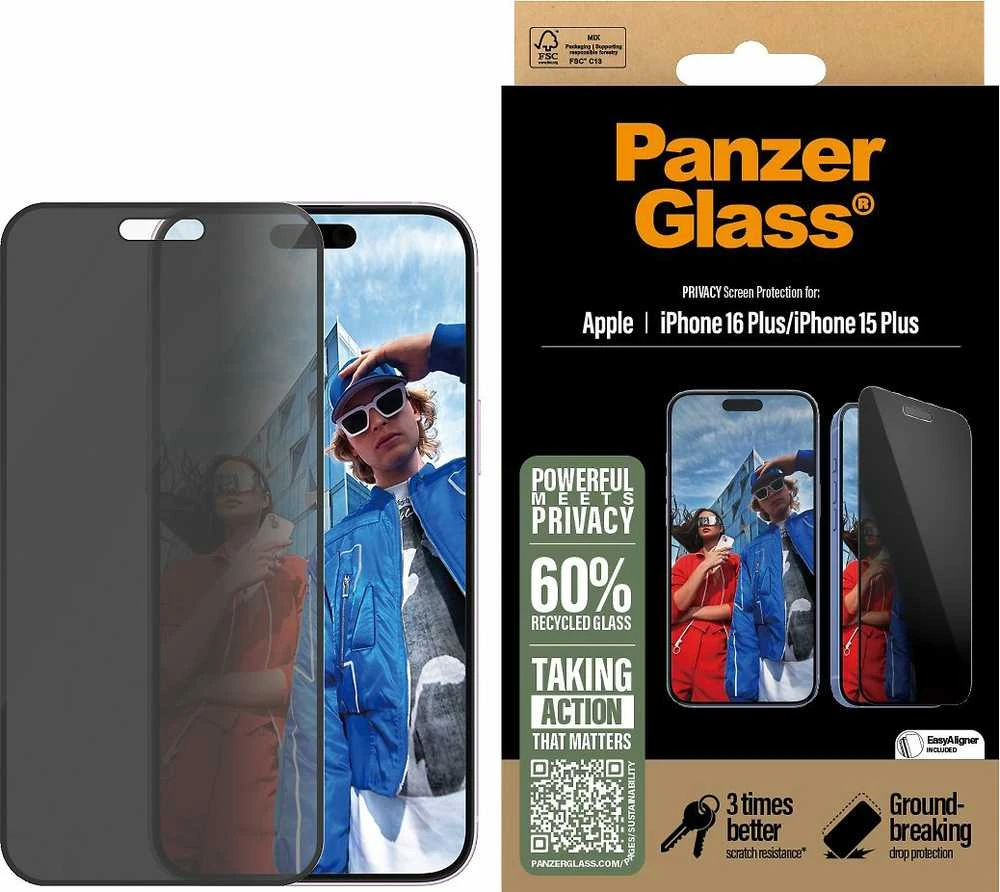 Panzer Glass PanzerGlass Ekrano apsauga | Apple | iPhone 16 Plus / iPhone 15 Plus | Grūdintas stiklas | Juodas | Itin platus pritaikymas