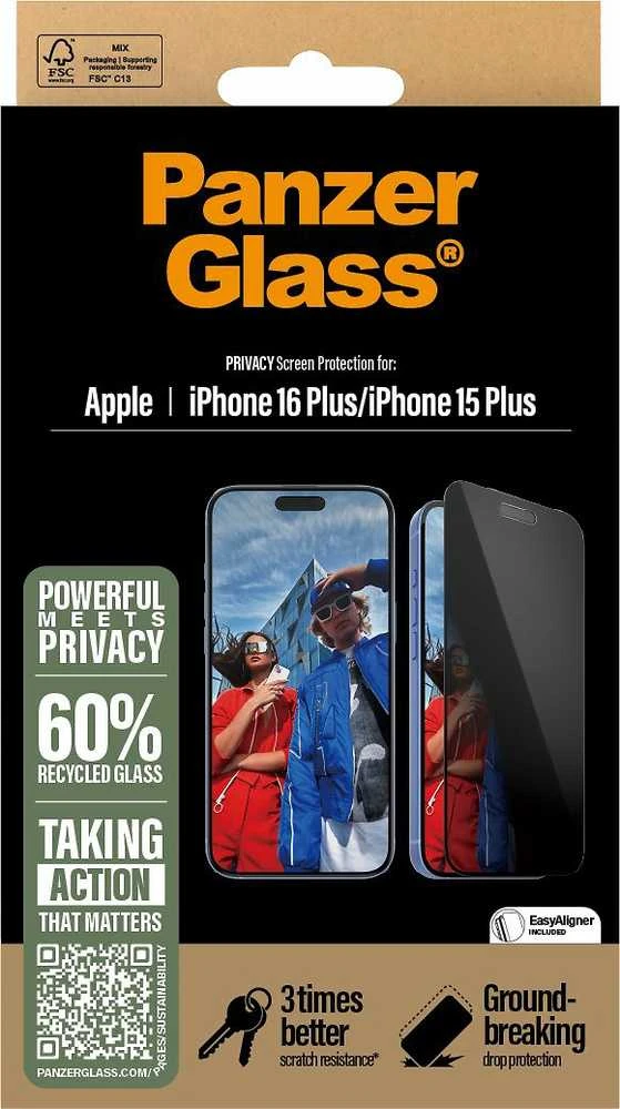 Panzer Glass PanzerGlass Ekrano apsauga | Apple | iPhone 16 Plus / iPhone 15 Plus | Grūdintas stiklas | Juodas | Itin platus pritaikymas