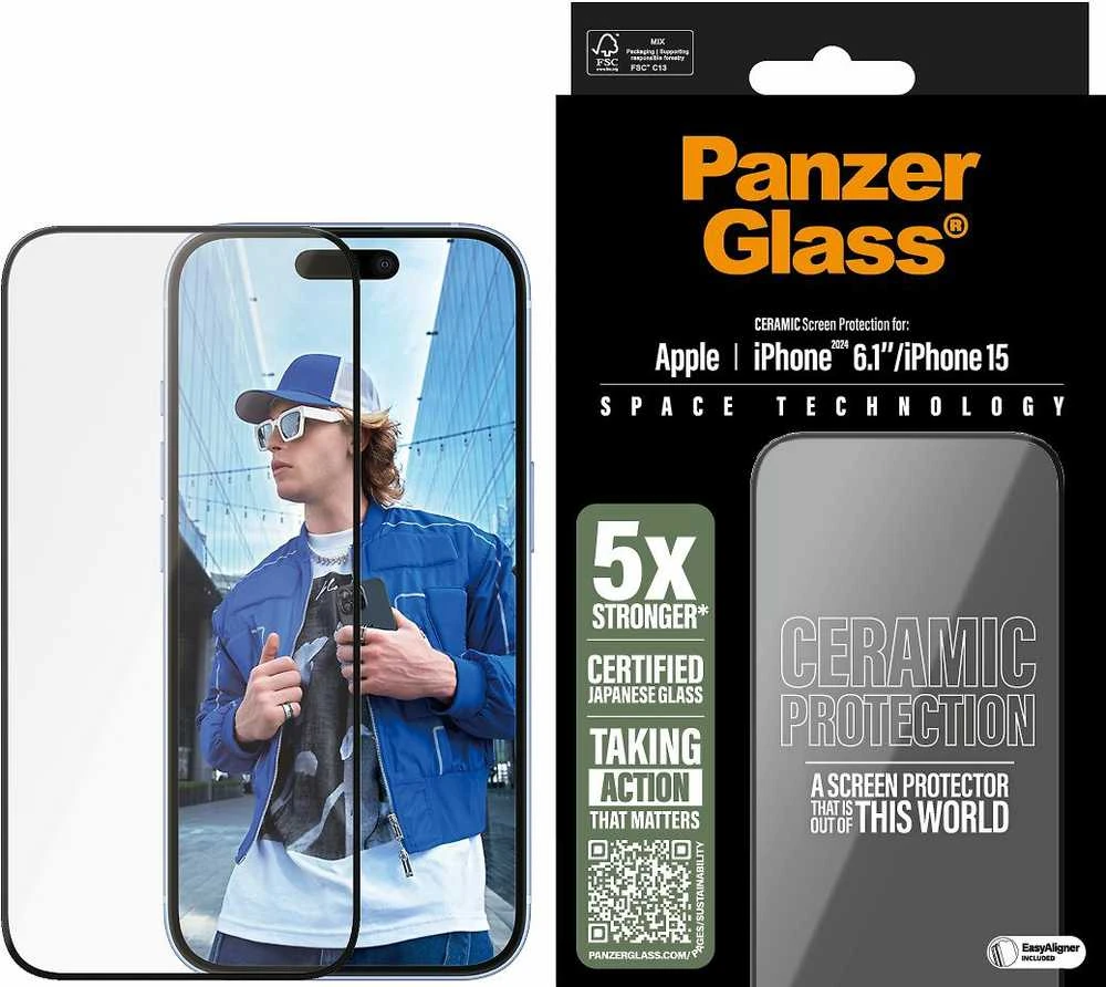 Panzer Glass PanzerGlass keraminė ekrano apsauga Apple iPhone 16, itin plati (skaidri)