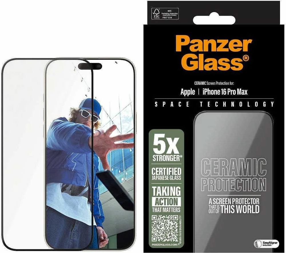 Panzer Glass PanzerGlass keraminė ekrano apsauga Apple iPhone 16 Pro Max, itin platus prigludimas (skaidri)