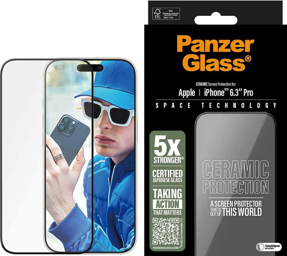 Panzer Glass PanzerGlass keraminė ekrano apsauga Apple iPhone 16 Pro, itin plati (skaidri)