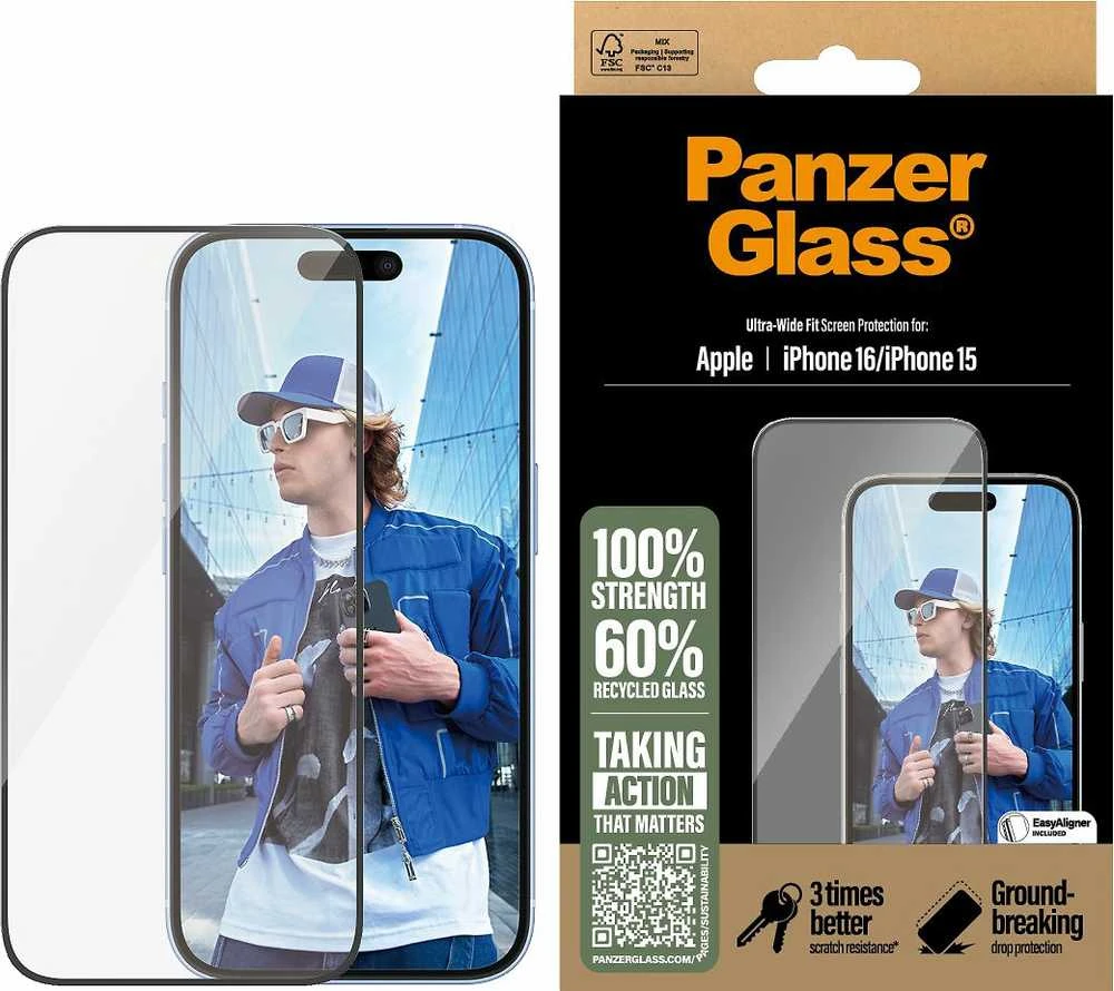 Panzer Glass PanzerGlass Ekrano apsauga | Apple | iPhone 16 / iPhone 15 | Stiklas | Skaidrus | Itin platus pritaikymas