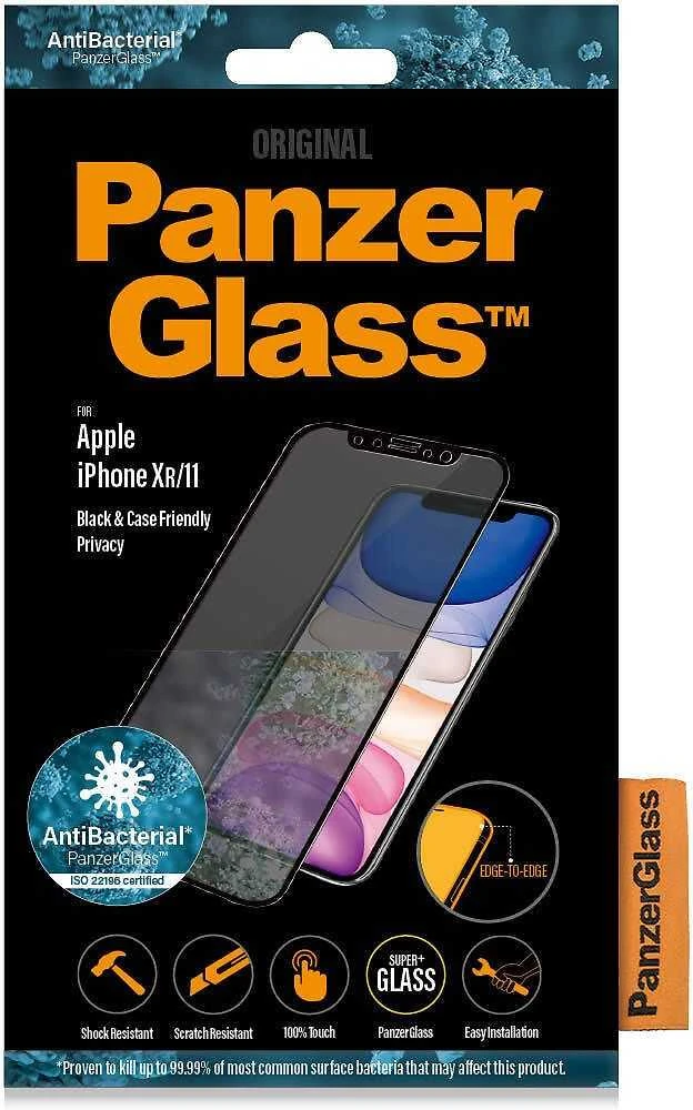 Panzer Glass PanzerGlass | P2665 | Ekrano apsauga | Apple | iPhone Xr/11 | Grūdintas stiklas | Juodas | Konfidencialumo filtras; Viso kadro aprėptis; Nedūžtančios filmas (sulaiko stiklą ir apsaugo nuo stiklo šukių dūžtant); Tinkamas dėklui – suderinamas su visais dėklais; Anti-glare danga (sumažina šviesos atspindį); Mėlyna šviesos mažinimas; Lengvas montavimas su pilnais klijais; Oleofobinis sluoksnis (antibakterinis + antipirštų atspaudas); 100% prisilietimo išsaugojimas; Išlaiko visas telefono funkcijas