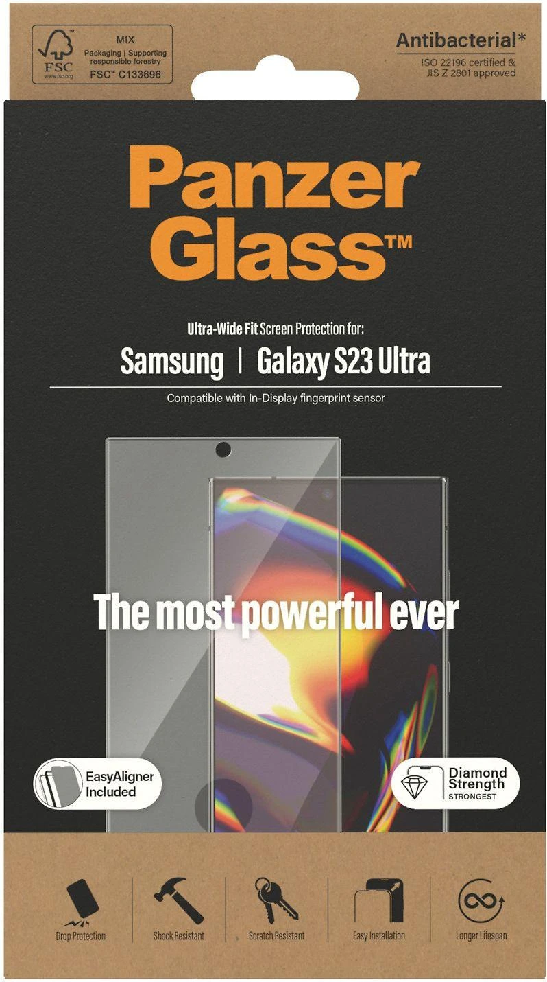 Panzer Glass PREMIUM TEMPERATO stiklo ekrano apsauga, pilnas dangtelis, skirtas Samsung Galaxy S23, UWF Curved Edges AB (Naujas)