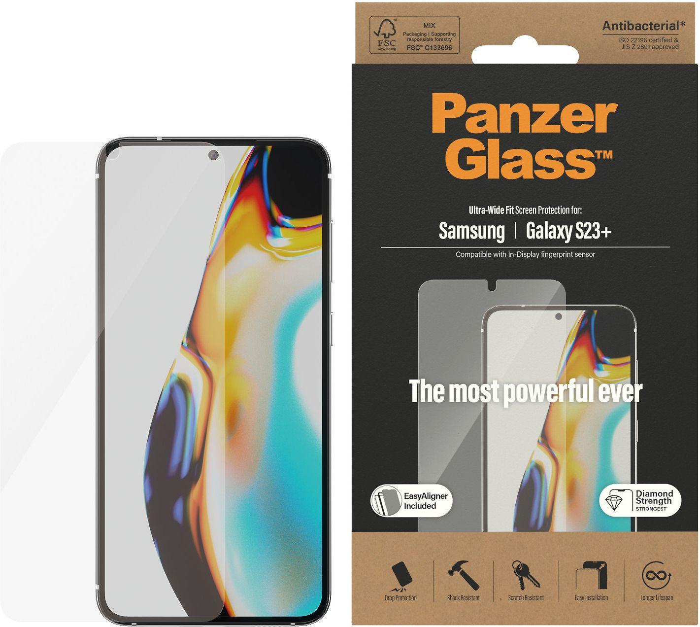 Panzer Glass PREMIUM TEMPERATO stiklo ekrano apsauga, pilnas dangtelis, skirtas Samsung Galaxy S23+, Ultra-Wide Fit AB, (Naujas)