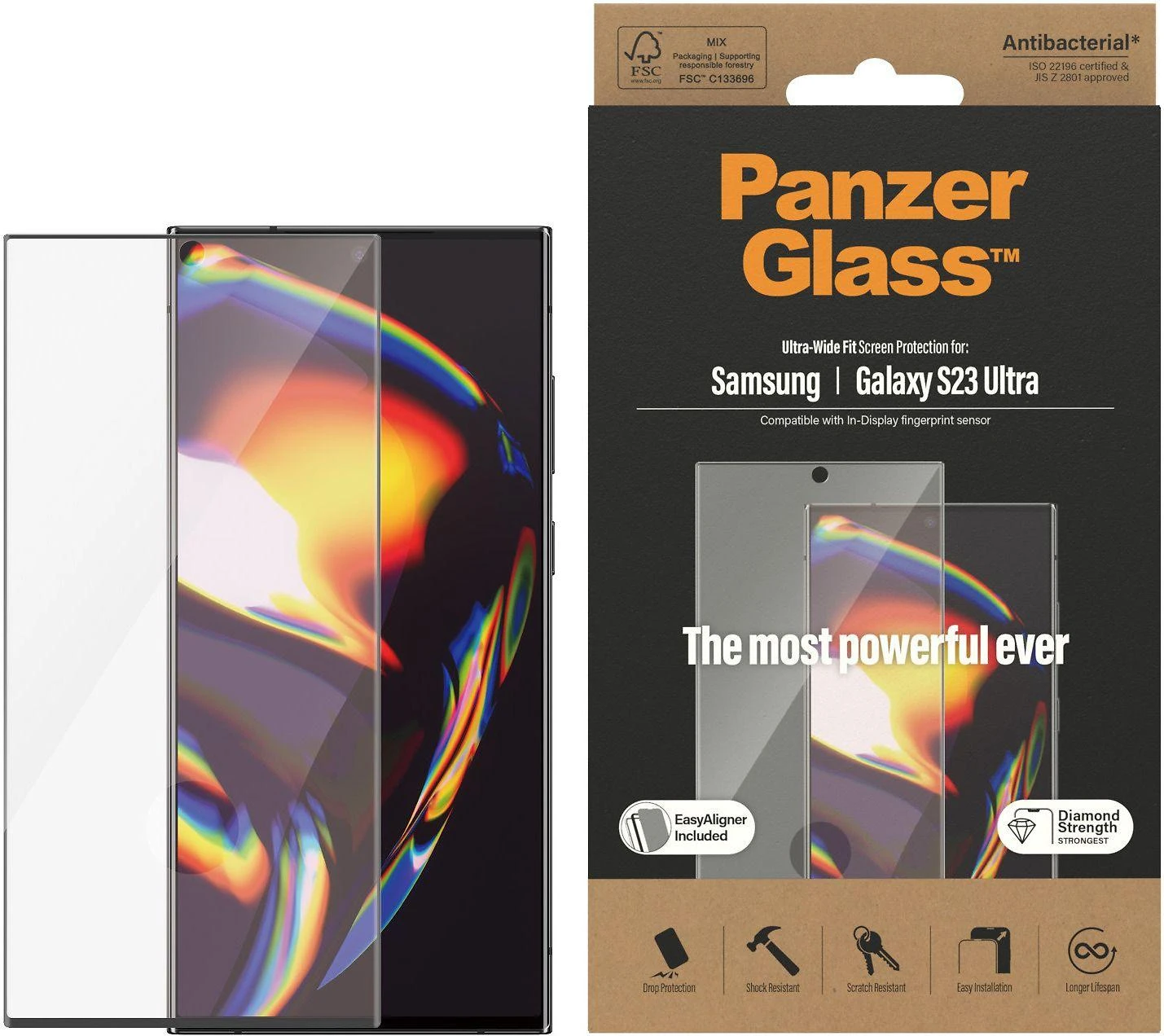 Panzer Glass PREMIUM TEMPERATO stiklo ekrano apsauga, pilnas dangtelis, skirtas Samsung Galaxy S23, UWF Curved Edges AB (Naujas)