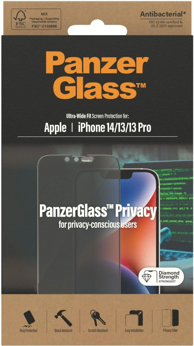 Panzer Glass PanzerGlass | Ekrano apsauga | Apple | iPhone 14/13/13 Pro | Stiklas | Juodas | Itin platus pritaikymas | Privatumas