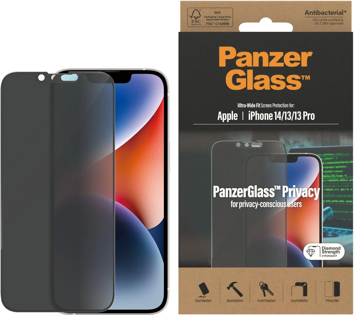 Panzer Glass PanzerGlass | Ekrano apsauga | Apple | iPhone 14/13/13 Pro | Stiklas | Juodas | Itin platus pritaikymas | Privatumas