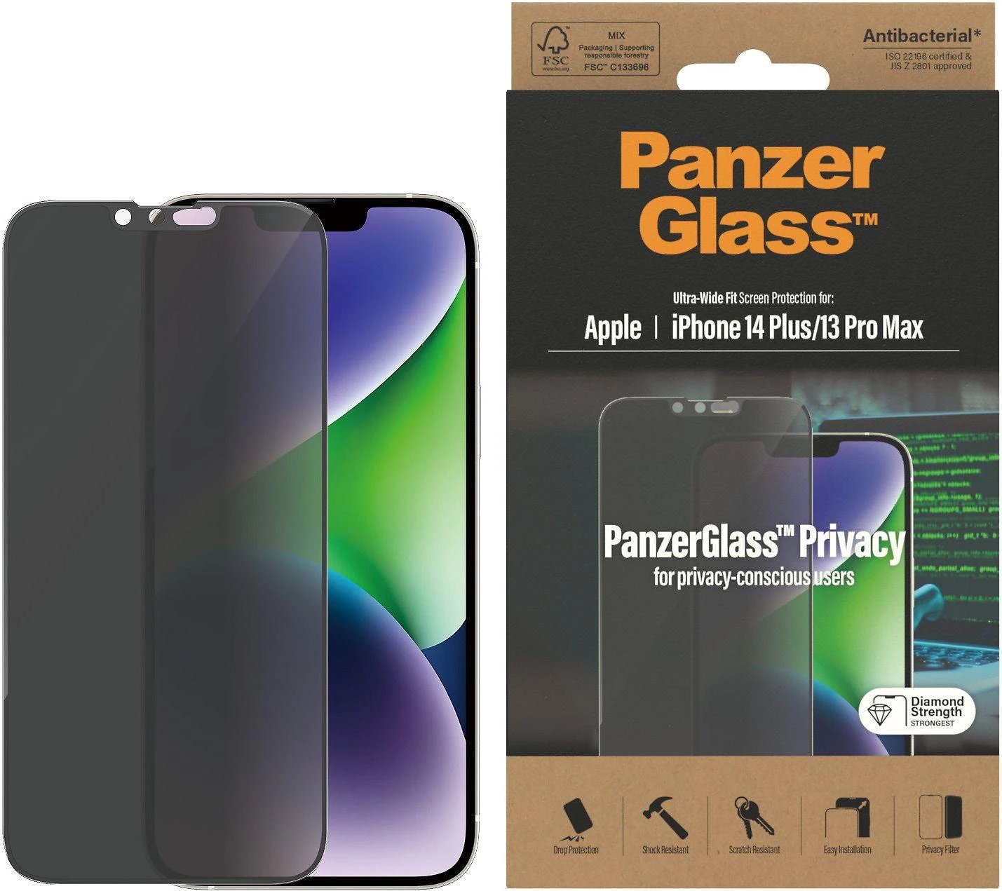 Panzer Glass PanzerGlass | Ekrano apsauga | Apple | iPhone 14 Plus/13 Pro Max | Stiklas | Juodas | Itin platus pritaikymas | Privatumas