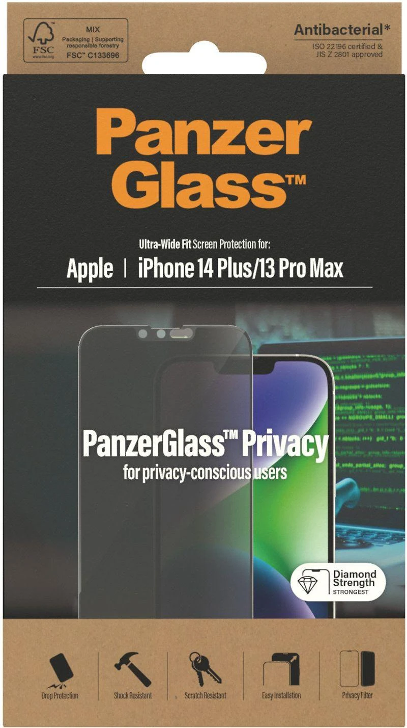 Panzer Glass PanzerGlass | Ekrano apsauga | Apple | iPhone 14 Plus/13 Pro Max | Stiklas | Juodas | Itin platus pritaikymas | Privatumas