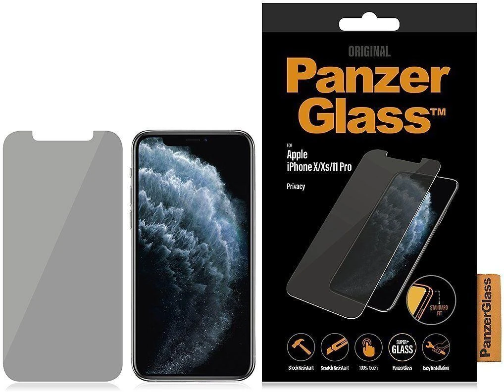 Panzer Glass PanzerGlass | P2661 | Ekrano apsauga | Apple | iPhone X/Xs/11 Pro | Grūdintas stiklas | Skaidrus | Konfidencialumo filtras; Nedūžtančios filmas (sulaiko stiklą ir apsaugo nuo stiklo šukių dūžtant); Lengvas montavimas su pilnais klijais; Suderinamas su visais dėklais; Anti-glare danga (sumažina šviesos atspindį); Mėlyna šviesos mažinimas; Oleofobinis sluoksnis (antibakterinis + antipirštų atspaudai); 100% prisilietimo išsaugojimas; Išlaiko visas telefono funkcijas