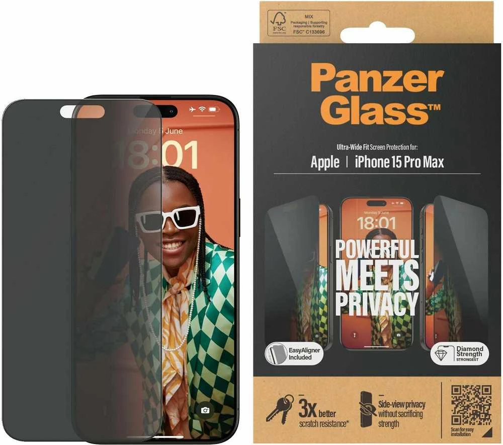 Panzer Glass PanzerGlass | Privatumo ekrano apsauga | Apple | iPhone 15 Pro Max | Grūdintas stiklas | Juodas | Ultra-Wide Fit W. Easyaligner