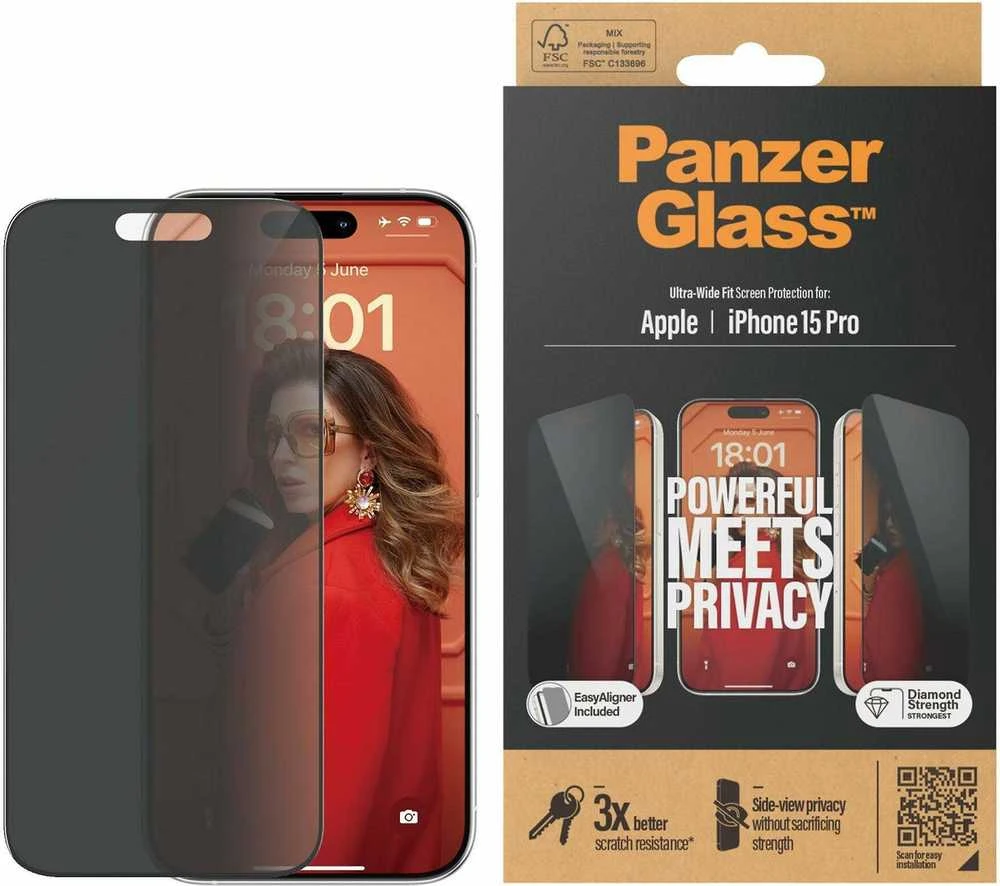 Panzer Glass PanzerGlass | Ekrano apsauga | Apple | iPhone 15 Pro | Stiklas | Juodas | Itin platus pritaikymas w. EasyAligner