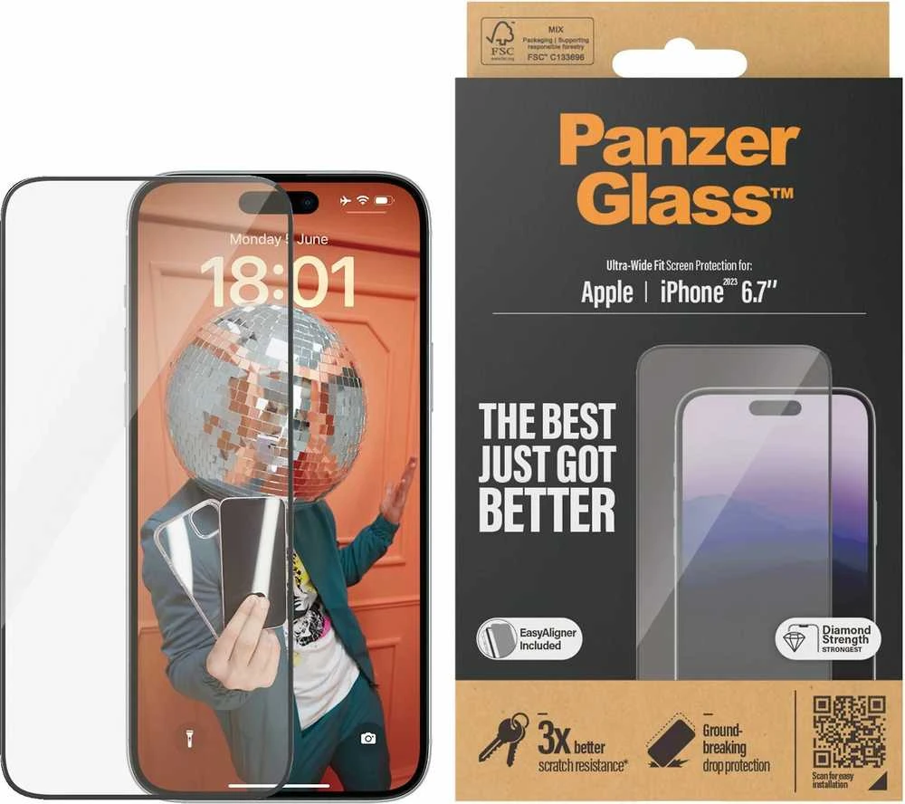 Panzer Glass PanzerGlass | Ekrano apsauga | Apple | IPhone 15 Plus | Stiklas | Skaidrus | Itin platus prigludimas, atsparus įbrėžimams, apsauga nuo kritimo, pridedamas „EasyAligner“.