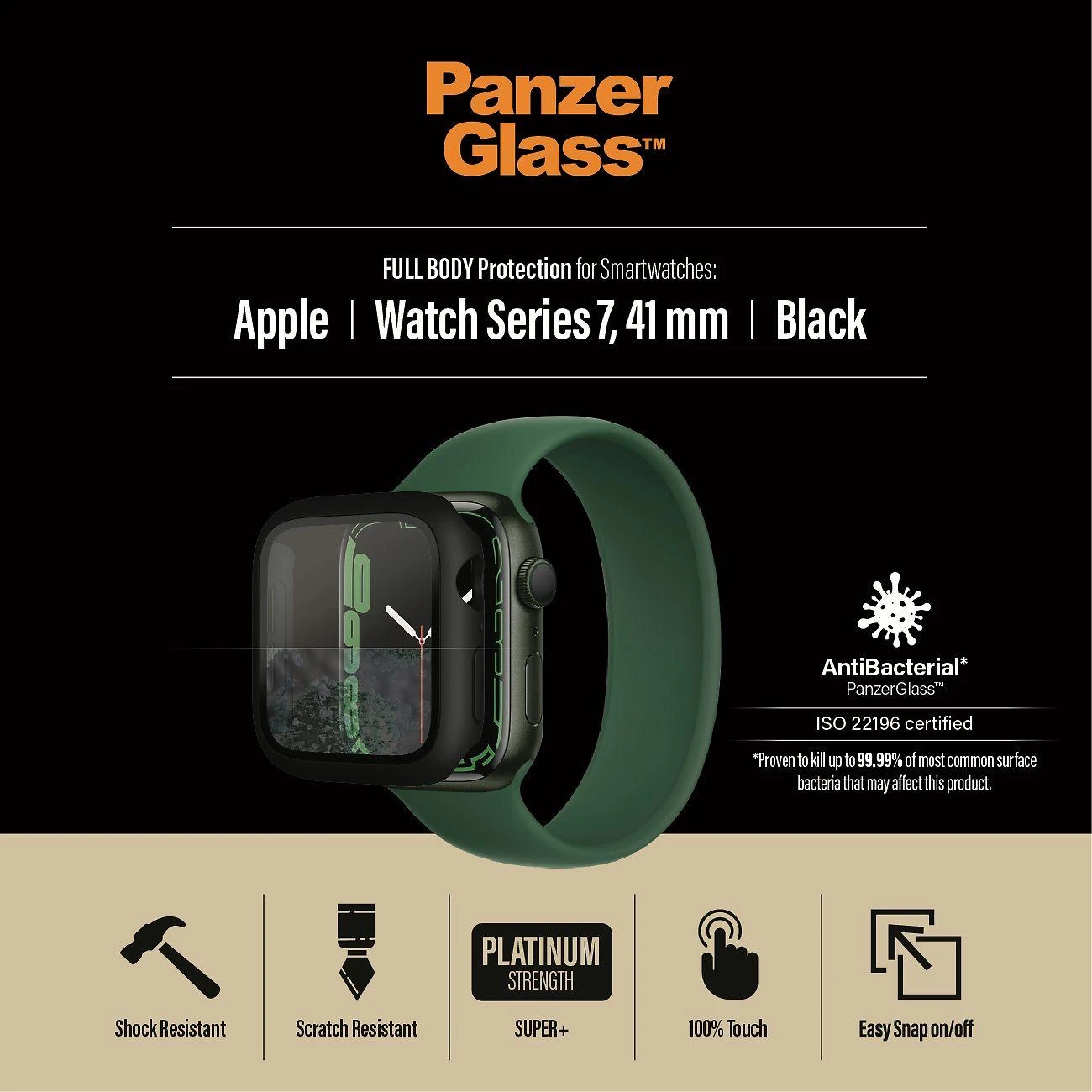 Panzer Glass PanzerGlass Viso korpuso Apple Watch 7 41mm ekrano apsauga, Juoda