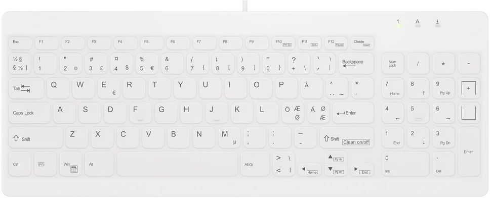 „Contour Design Active Key“ „Contour QuickClean Medical“ klaviatūra su nuimamu dangteliu, kompaktiška su laidu Baltas PN C7012, su laidine, USB, žirklinis jungiklis, QWERTY, Baltas