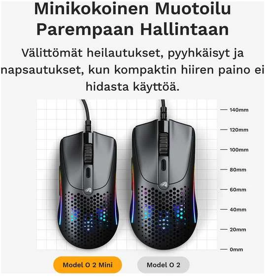 Glorious Model O 2 Mini žaidimų pelė, RGB – juodos spalvos