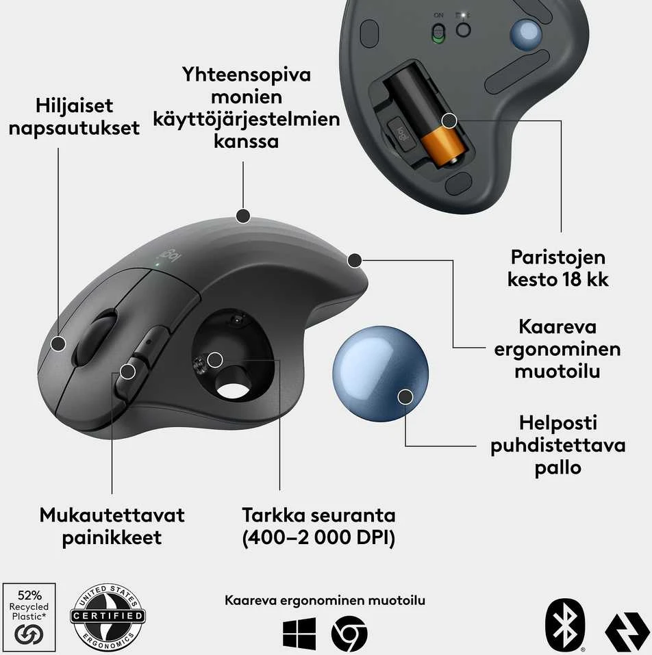 „Logitech M575S“ belaidė rutulinė pelė