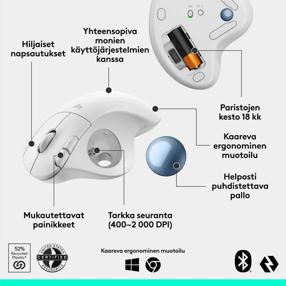 „Logitech M575S“ belaidė pelė „Balta“
