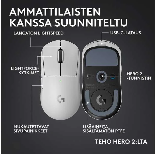 Logitech G PRO X SUPERLIGHT 2c LIGHTSPEED Wireless Belaidė Žaidimų Pelė | Baltas