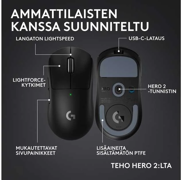 Logitech G PRO X SUPERLIGHT 2c LIGHTSPEED Wireless Belaidė Žaidimų Pelė | Juodas